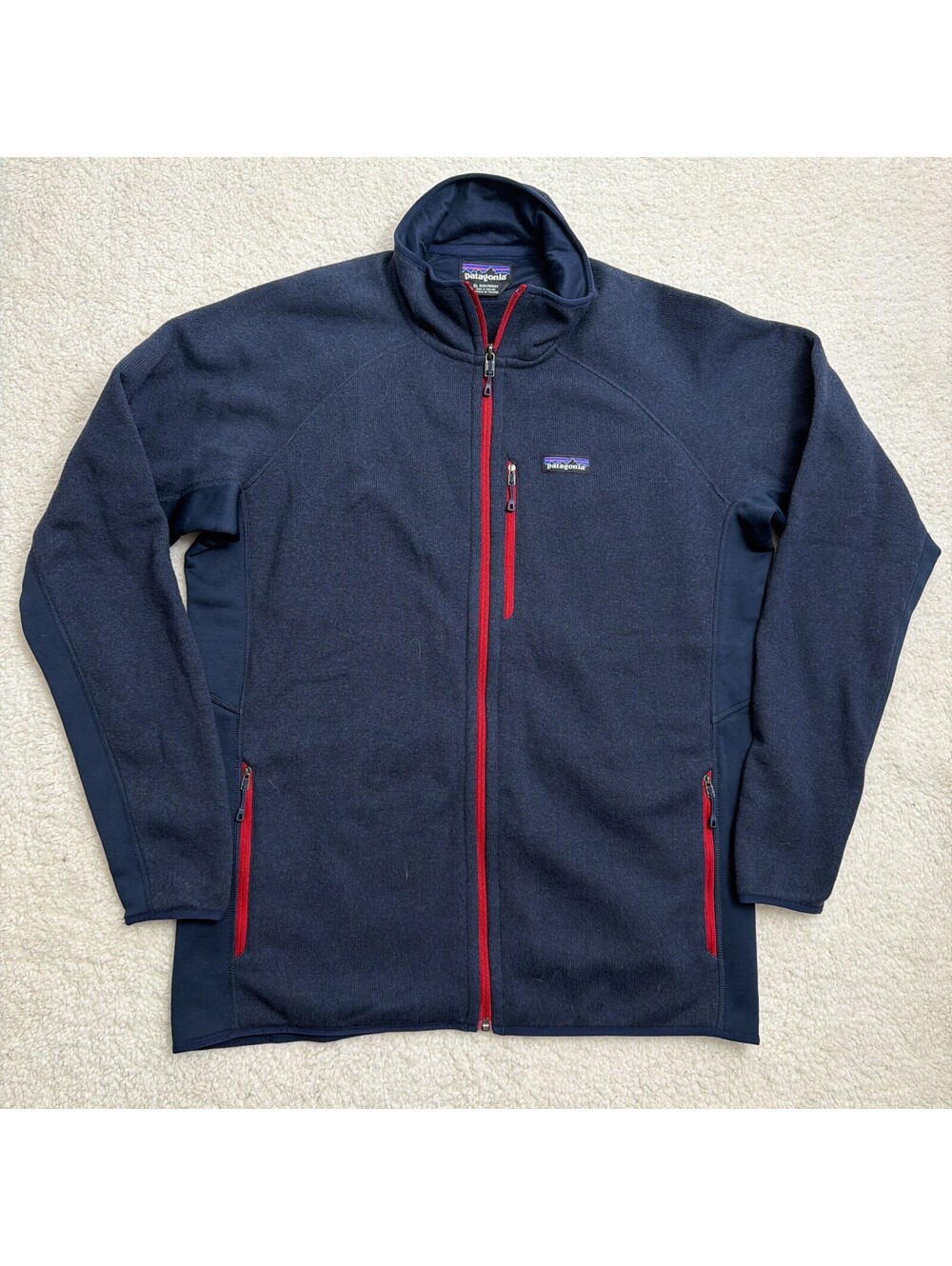 Patagonia Mens XL Fleece Jacket Navy Full Zip Sweater Knit Red Zippers 25868